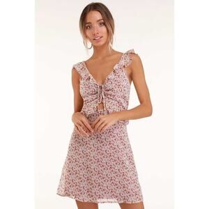 Lulus Women's Mina Mauve Pink Floral Print Ruffled Skater Dress Size Small